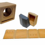 Deux modèles d’enceintes acoustiques assemblées par pliage du bois. Deux modèles d’enceintes acoustiques assemblées par pliage du bois.