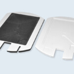 Plateau à usage paramédical - Stratifié compact usiné - Noyau noir et noyau blanc. Plateau à usage paramédical - Stratifié compact usiné - Noyau noir et noyau blanc.