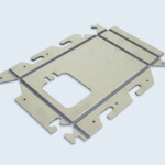 Panneau composite aluminium usiné. Rainures en V, pour pliage de la pièce. Panneau composite aluminium usiné. Rainures en V, pour pliage de la pièce.