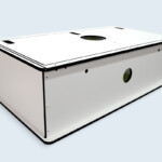 Caisson technique, panneaux compact HPL assemblés par vis autotaraudeuses. Caisson technique, panneaux compact HPL assemblés par vis autotaraudeuses.