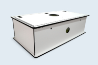Caisson technique, panneaux compact HPL assemblés par vis autotaraudeuses.