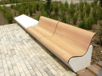 Banc extérieur en compact HPL postformé.