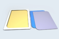Plateau de présentation à fonds interchangeables - Stratifié compact couleur.